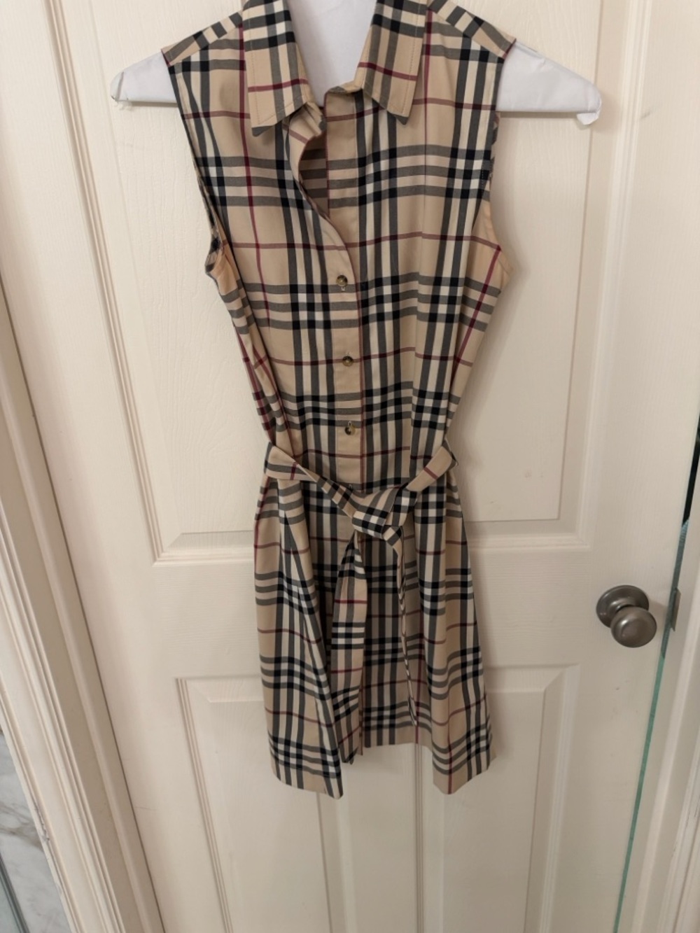 Burberry Beige Plaid Sleeveless Shirt Dress